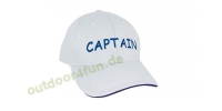Sea - Club Cap - CAPTAIN, Wei aus Baumwolle, Blau bestickt