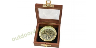 Sea - CLub Kompass mit 3D-Windrose aus Messing in einer Holzbox, Ø 5,7 cm, Höhe 1,5 cm