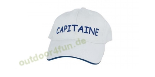 Sea - Club Cap - CAPITAINE, Wei aus Baumwolle blau bestickt