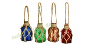Sea - Club Fischerflaschen aus Glas im Netz, Set/4 in Blau, Grn, Amber und Rot, Hhe 8 cm,   4,5 cm