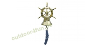 Sea - Club Glocke mit Steuerrad-Wandhalterung aus Messing  mit blauem Bndsel,  7,5 cm