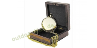 Sea - Club Kompass in Taschenuhrform mit Kette aus Messing in einer Holzbox,  5 cm