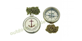 Sea - Club Kompass mit Ankergravur an einer Kette aus Messing,  6 cm
