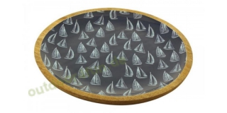 Sea-Club Platte - Segelboote, rund, Mango-Holz emailliert,  27,5cm, H: 2,5cm