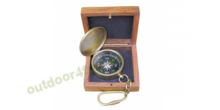 Sea - Club Schlsselanhnger - Kompass aus Messing antik mit Klappdeckel in einer Holzbox,  4,5 cm
