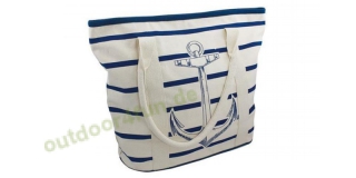 Sea - Club Shopping-Tasche mit Ankerdruck in Beige und Blau aus Baumwolle, 39 / 48 x 16 x 37 cm