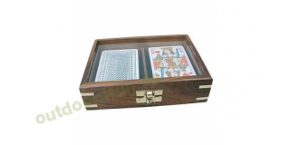 Sea - Club Spielkartenbox, Holz mit Glasdeckel, inklusive doppeltes Kartenspiel, 16 x 11,5 x 4 cm